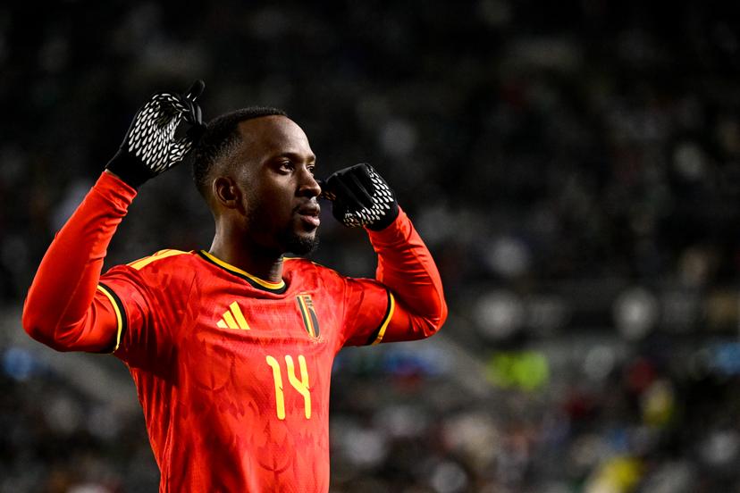 Belgium's Dodi Lukebakio celebrates after scoring during a friendly soccer game between the Mexican national team and Belgian national soccer team Red Devils in Chicago, on Wednesday 01 April 2026, in preparation for the 2026 World Cup. BELGA PHOTO DIRK WAEM