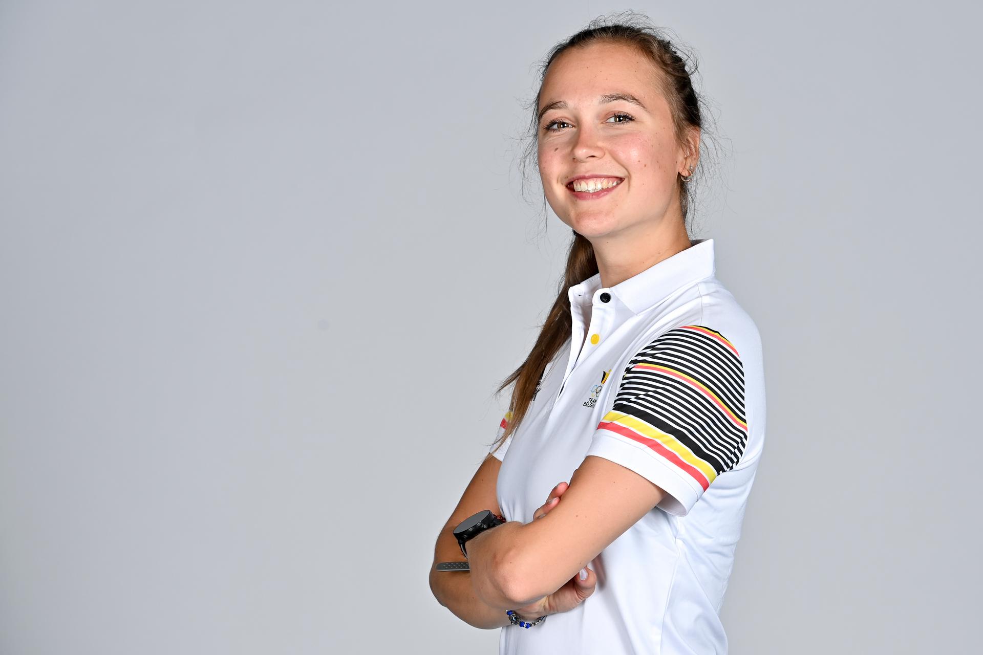 Tinne Gilis poses for the photographer at a photoshoot for the Belgian Olympic Committee BOIC - COIB ahead of the The World Games 2022 sports event, Monday 20 June 2022 in Deurne, Antwerp. BELGA PHOTO DIRK WAEM