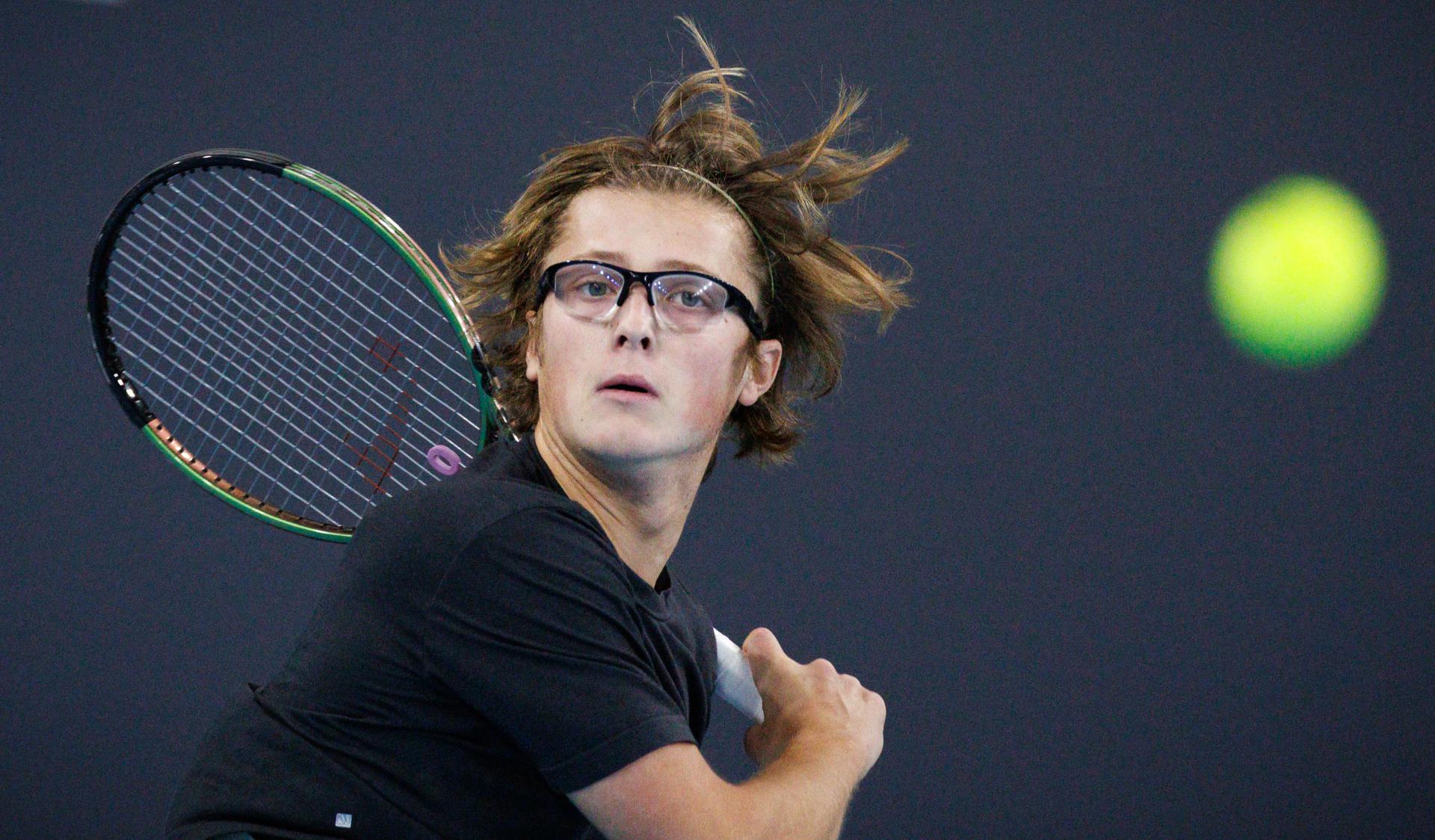 Belgian Jack Loge pictured during a qualification game between Belgian Loge and Kazach Yeseyev in the men's singles at the BW Open ATP Challenger 125 tournament, in Louvain-la-Neuve, Monday 22 January 2024. THE BW Open takes place from 22 to 28 January. BELGA PHOTO BENOIT DOPPAGNE