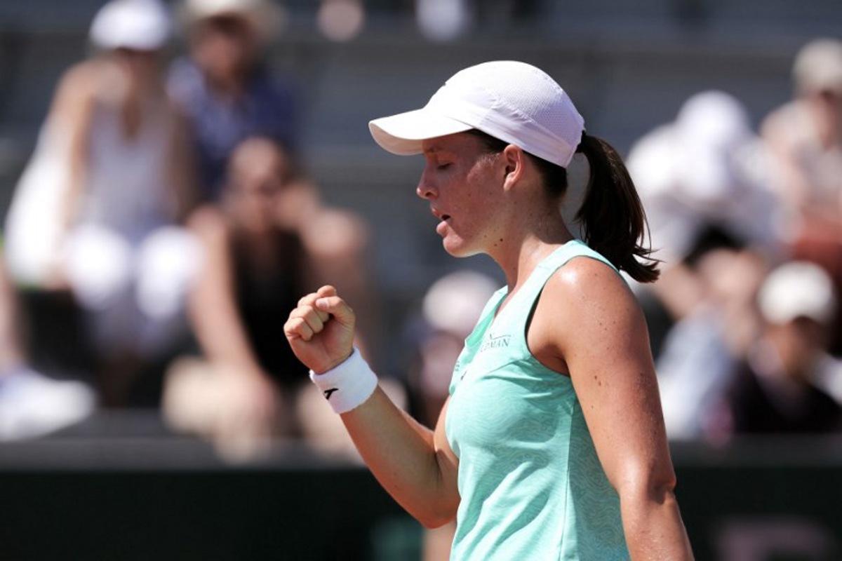Spain's Kaitlin Quevedo reacts after a point as she plays against France's Leolia Jeanjean during their women's singles match on day 2 of the French Open tennis tournament at the Roland-Garros Complex in Paris on May 25, 2026. Thomas SAMSON / AFP