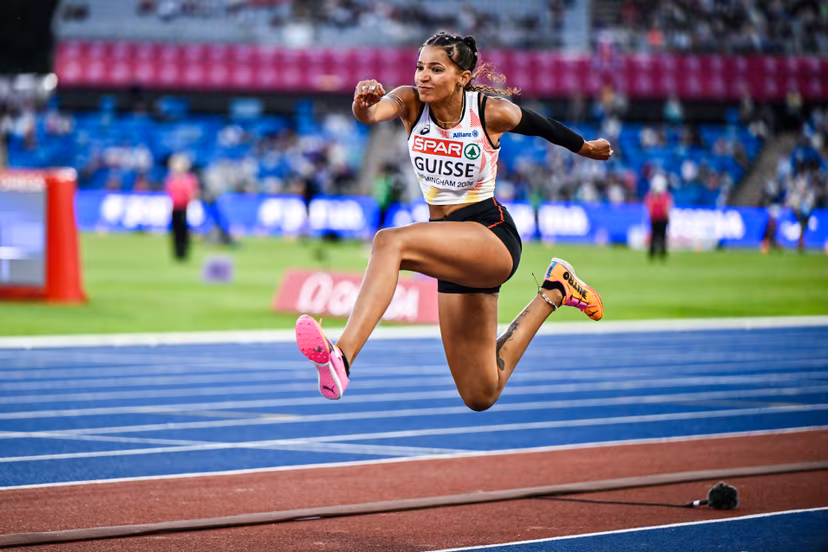 Belgian Saliyya Guisse pictured in action at the qualifications of the women's triple jump event at the European Athletics Championships (August 10-18) in Birmingham, United Kingdom, on Monday 10 August 2026. BELGA PHOTO ERIC LALMAND