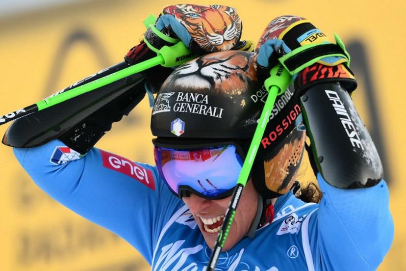 Italy's Federica Brignone reacts after the second run of the Women's Giant Slalom event of FIS Alpine Skiing World Cup in Kronplatz, Plan de Corones, Italy, on January 20, 2026. Marco BERTORELLO / AFP