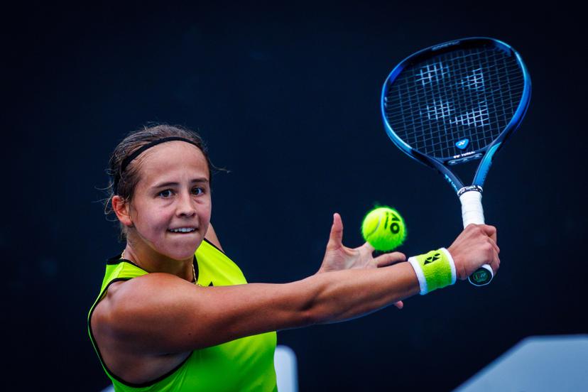 Belgium¿s Hanne Vandewinkel during a qualifying match against USA¿s Carol Young Suh at the Australian Open, Melbourne Park, Melbourne, January 13, 2026. Photo by Patrick Hamilton/SIPA USA) --- BENELUX ONLY ---