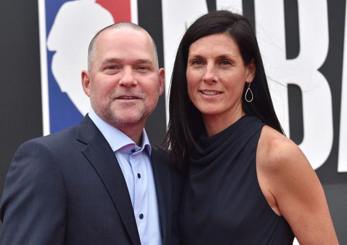 NBA coach Michael Malone and guest arrive for the 2019 NBA Awards at Barker Hangar on June 24, 2019 in Santa Monica, California. LISA O'CONNOR / AFP