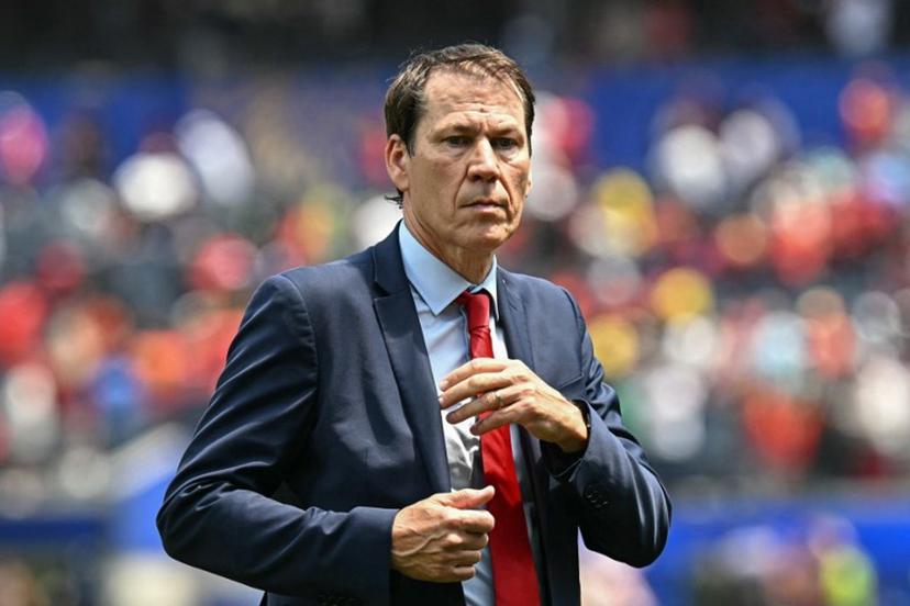 Belgium's French head coach Rudi Garcia reacts after losing the 2026 World Cup football tournament quarter-final match between Spain and Belgium at the Los Angeles Stadium in Inglewood on July 10, 2026. Paul ELLIS / AFP
