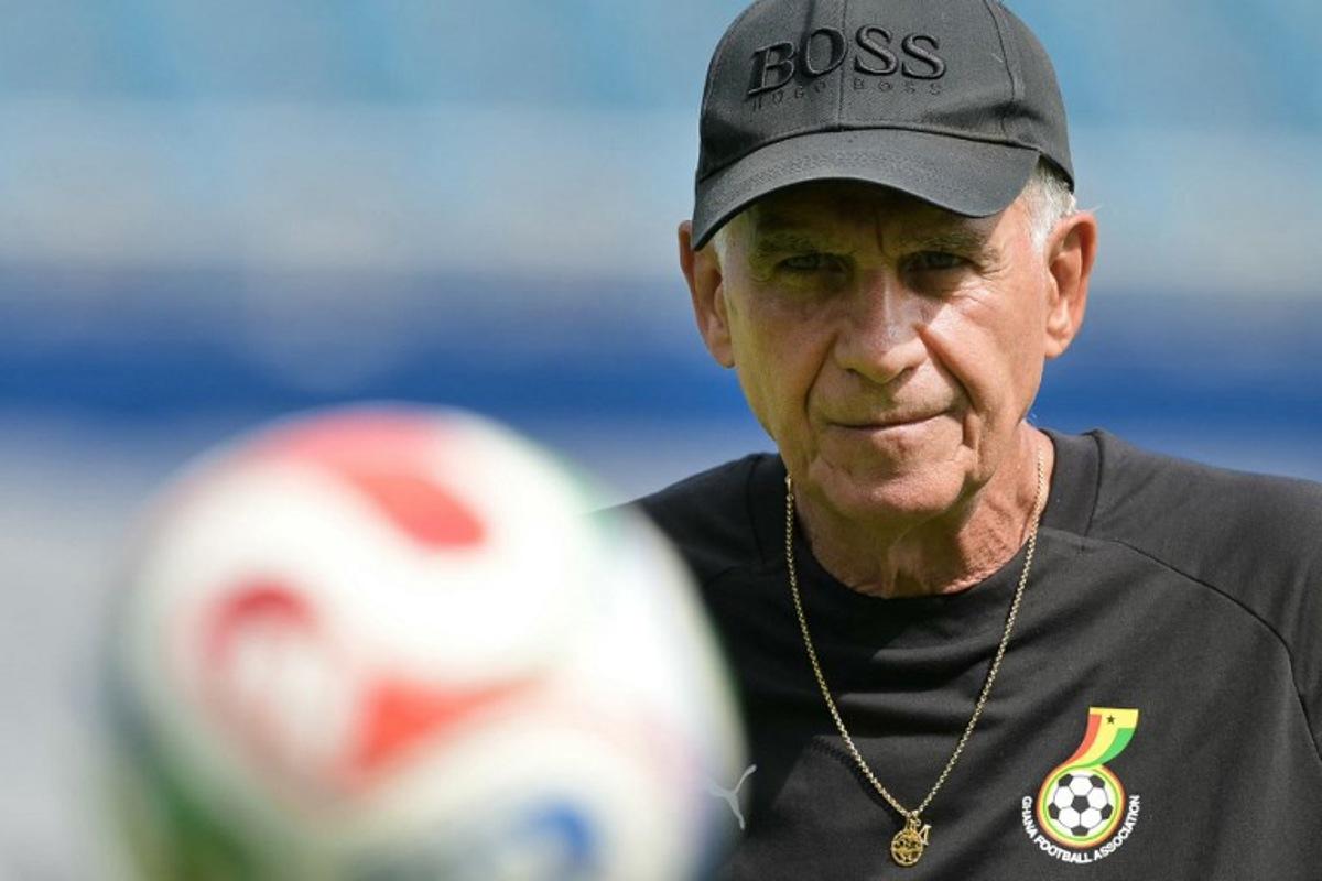 Ghana's Portuguese head coach Carlos Queiroz leads an MD-1 training session at the Sporting KC Stadium in Kansas City on July 2, 2026, on the eve of the 2026 World Cup round of 32 football match between Colombia and Ghana. JUAN MABROMATA / AFP