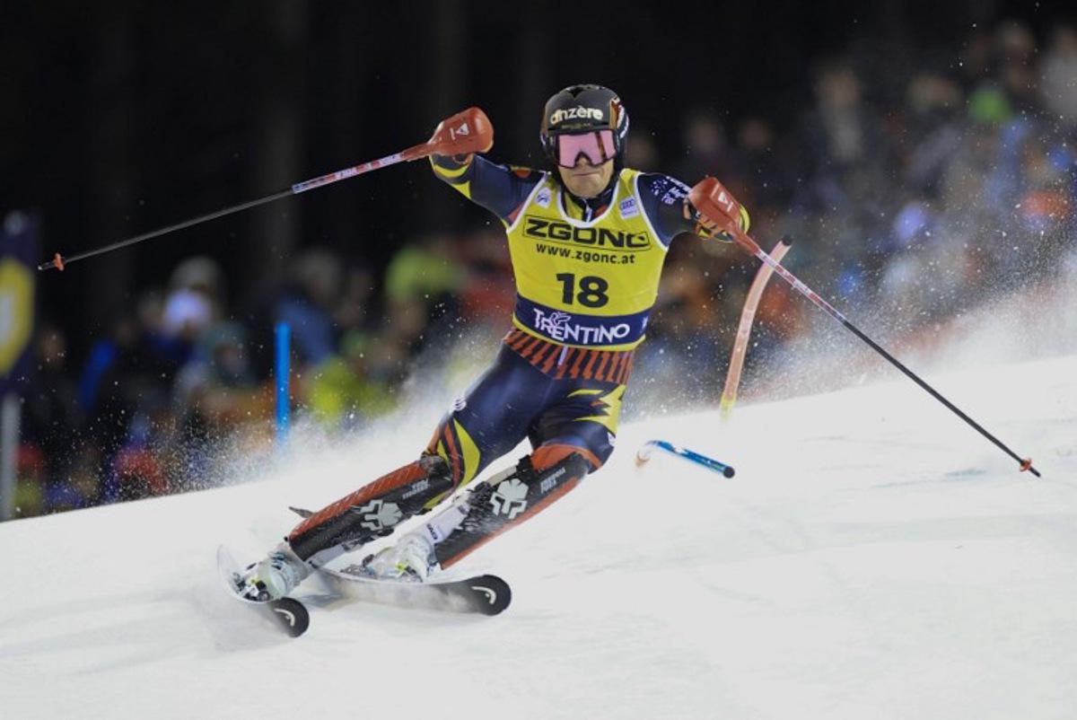 Belgium's Armand Marchant competes in the first run of the Men's Slalom event, part of the FIS Alpine Ski World Cup 2025-2026, in Madonna di Campiglio, northern Italy, on January 7, 2026. Pierre TEYSSOT / AFP
