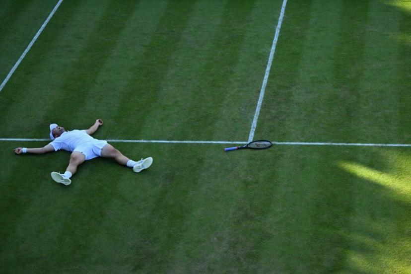 Britain's Arthur Fery celebrates winning against Belgium's Zizou Bergs during their men's singles third round tennis match on the sixth day of the 2026 Wimbledon Championships at The All England Lawn Tennis and Croquet Club in Wimbledon, southwest London, on July 4, 2026. Kirill KUDRYAVTSEV / AFP