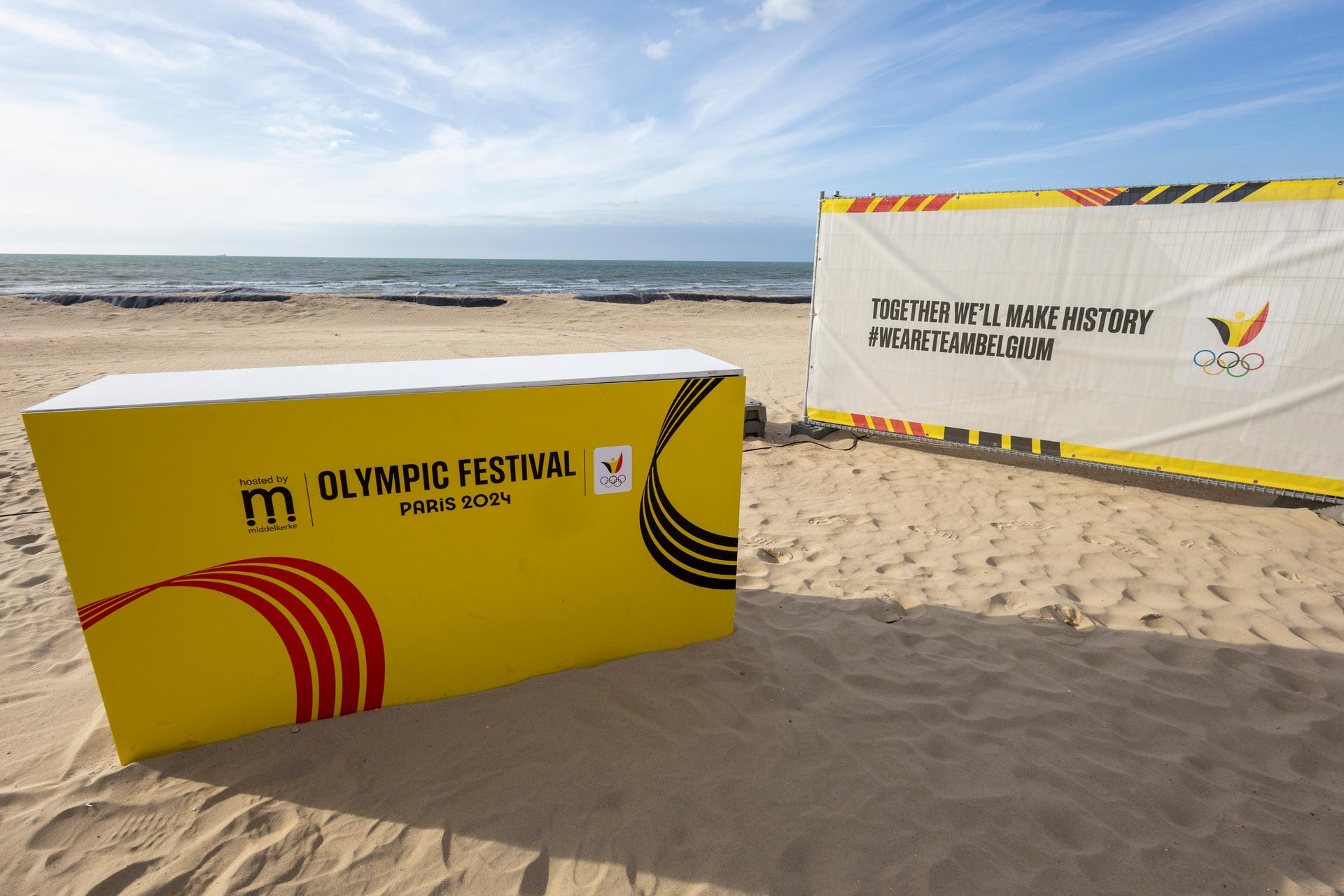 This picture is taken during celebrations at the Olympic Festival, on Wednesday 07 August 2024 in Middelkerke. The Games of the XXXIII Olympiad are taking place in Paris from 26 July to 11 August. The Belgian delegation counts 165 athletes in 21 sports. BELGA PHOTO NICOLAS MAETERLINCK