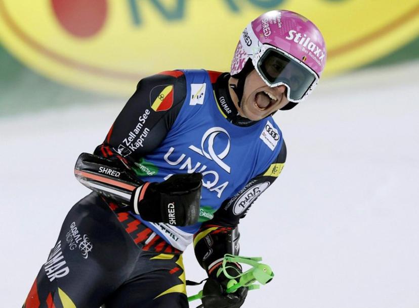 Belgium's Sam Maes reacts after competing in the second run of the men's Giant Slalom event of FIS Alpine Skiing World Cup in Schladming, Austria, on January 27, 2026. ERWIN SCHERIAU / APA / AFP