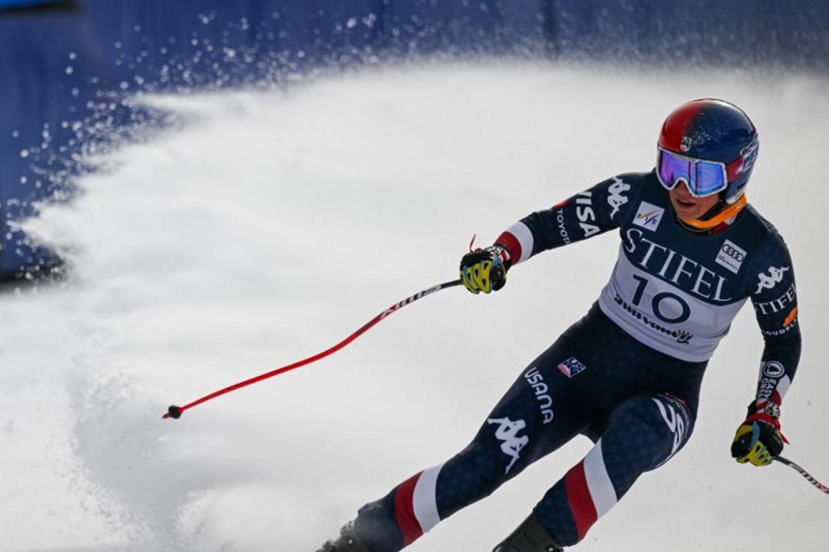 USA's Lauren Macuga skis during the women's downhill training at the Audi FIS Ski World Cup Sun Valley Finals in Sun Valley, Idaho on March 21, 2025 Patrick T. Fallon / AFP
