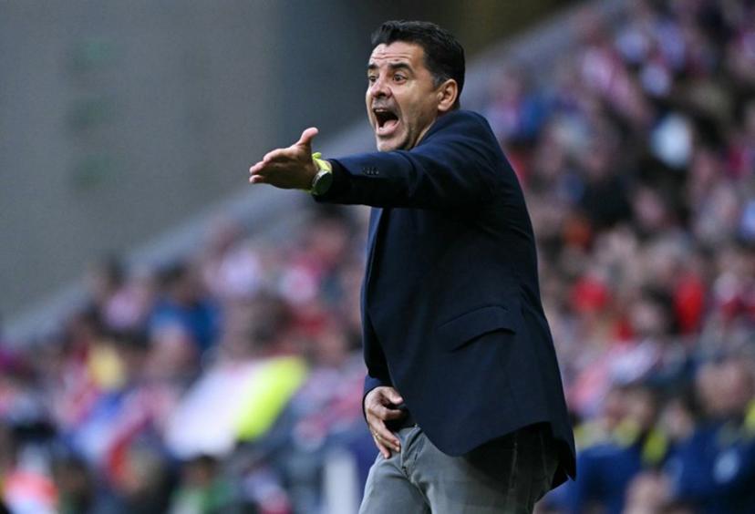 Girona's Spanish coach Michel reacts during the Spanish league football match between Club Atletico de Madrid and Girona FC at the Metroplitano stadium in Madrid on May 17, 2026. Javier SORIANO / AFP