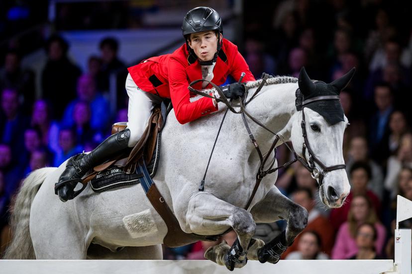 Belgian rider Thibeau Spits with King van Essene pictured in action during the FEI World Cup Jumping competition at the 'Vlaanderens Kerstjumping - Memorial Eric Wauters' equestrian event in Mechelen on Saturday 30 December 2023. BELGA PHOTO JASPER JACOBS