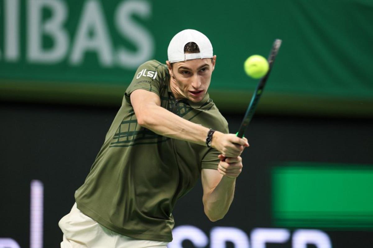 France's Ugo Humbert returns the ball to Norway's Casper Ruud (not in picture) during the singles final match of the BNP Paribas Nordic Open tennis tournament at the Royal Swedish Tennis Hall in Stockholm, Sweden, on October 19, 2025. Nils Petter NILSSON / TT News Agency / AFP