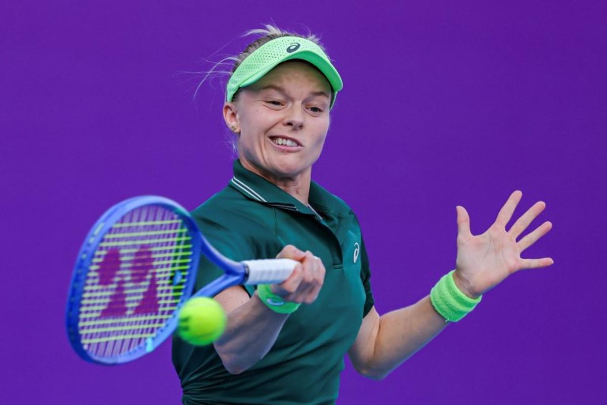 Britain's Harriet Dart hits a return to China's Sun Xinran during their women's singles semi-final match at the Guangzhou Open tennis tournament in Guangzhou, China's southern Guangdong province on October 31, 2026. AFP