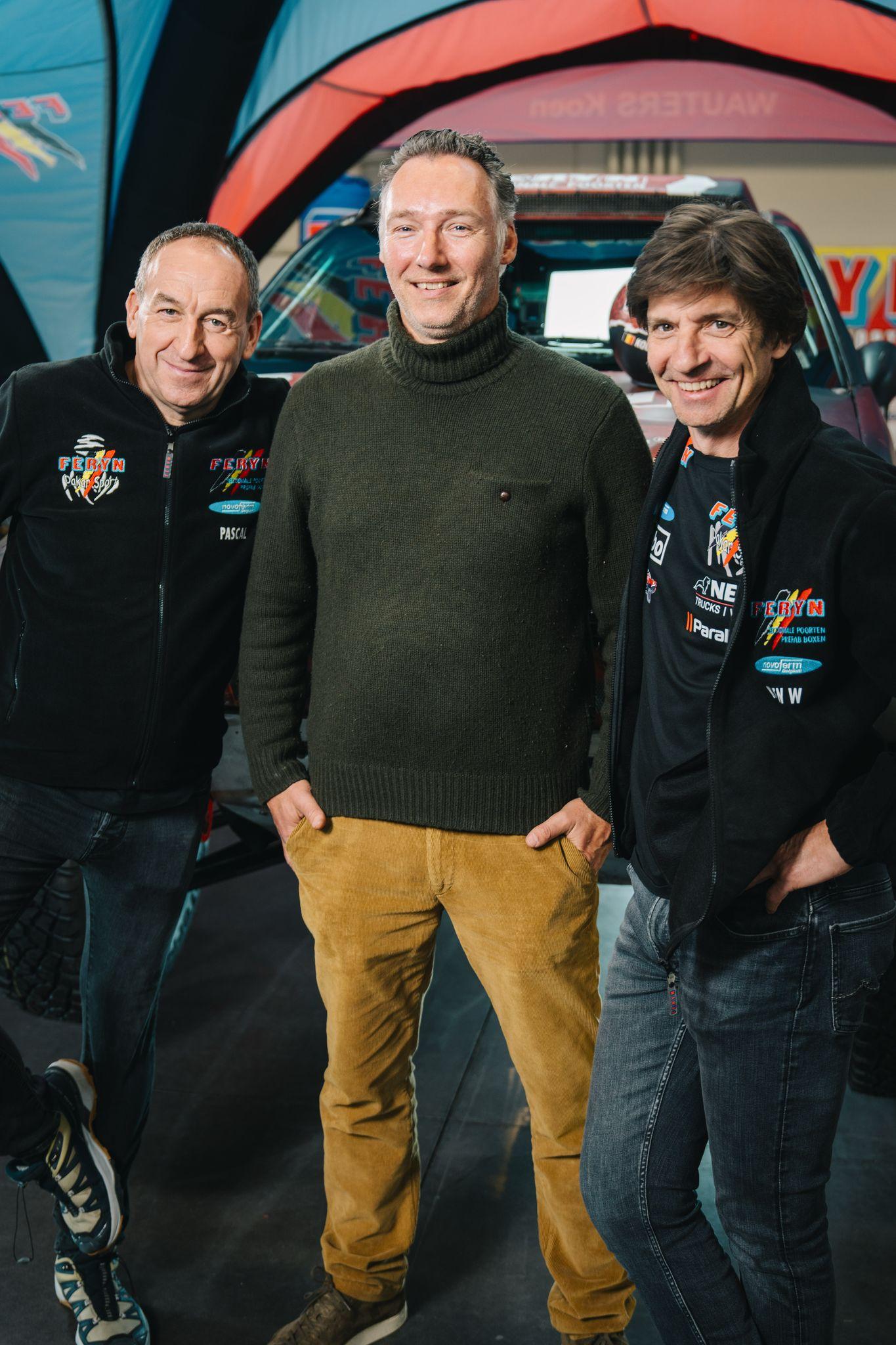 ATTENTION EDITORS - HAND OUT PICTURES - EDITORIAL USE ONLY - MANDATORY CREDIT: DIEDERD ESSELDEURS Hand out picture released on Monday 17 March 2025 by Eric Dupain shows Pascal Feryn, Gert Duson and Koen Wauters during the Feryn Dakar Sport press day ahead of the Morocco Desert Challenge, in Kapelle-op-den-Bos, on 15 March 2025. *** Belga and Belga Editorial Board decline all responsibility regarding the content of this picture. *** BELGA PHOTO HAND OUT DIEDERD ESSELDEURS