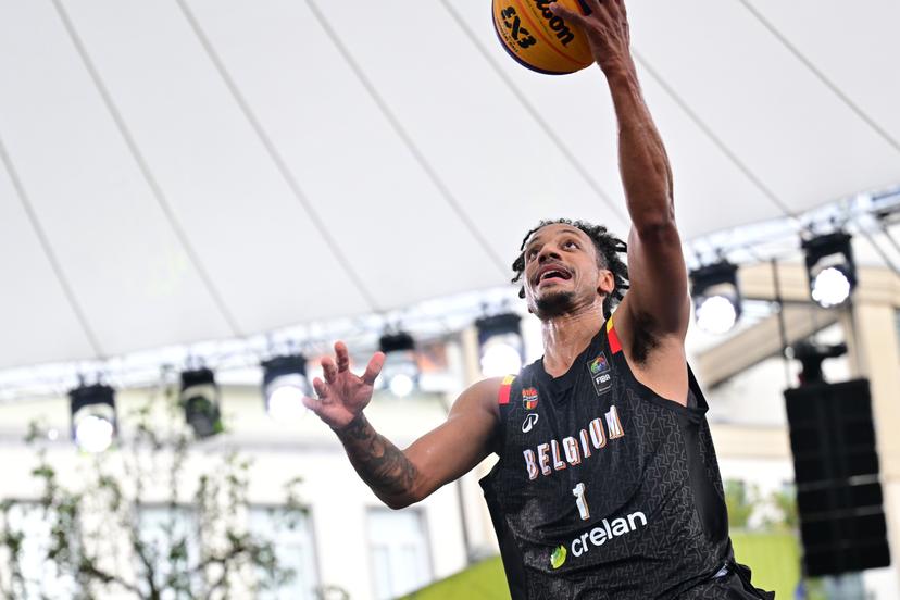 Belgium's Dennis Donkor pictured in action during a 3x3 basketball game between Latvia and Belgium, a quarter-finals game the men's FIBA 3x3 Europe Cup, on Sunday 13 September 2026 in Antwerp. BELGA PHOTO DIRK WAEM