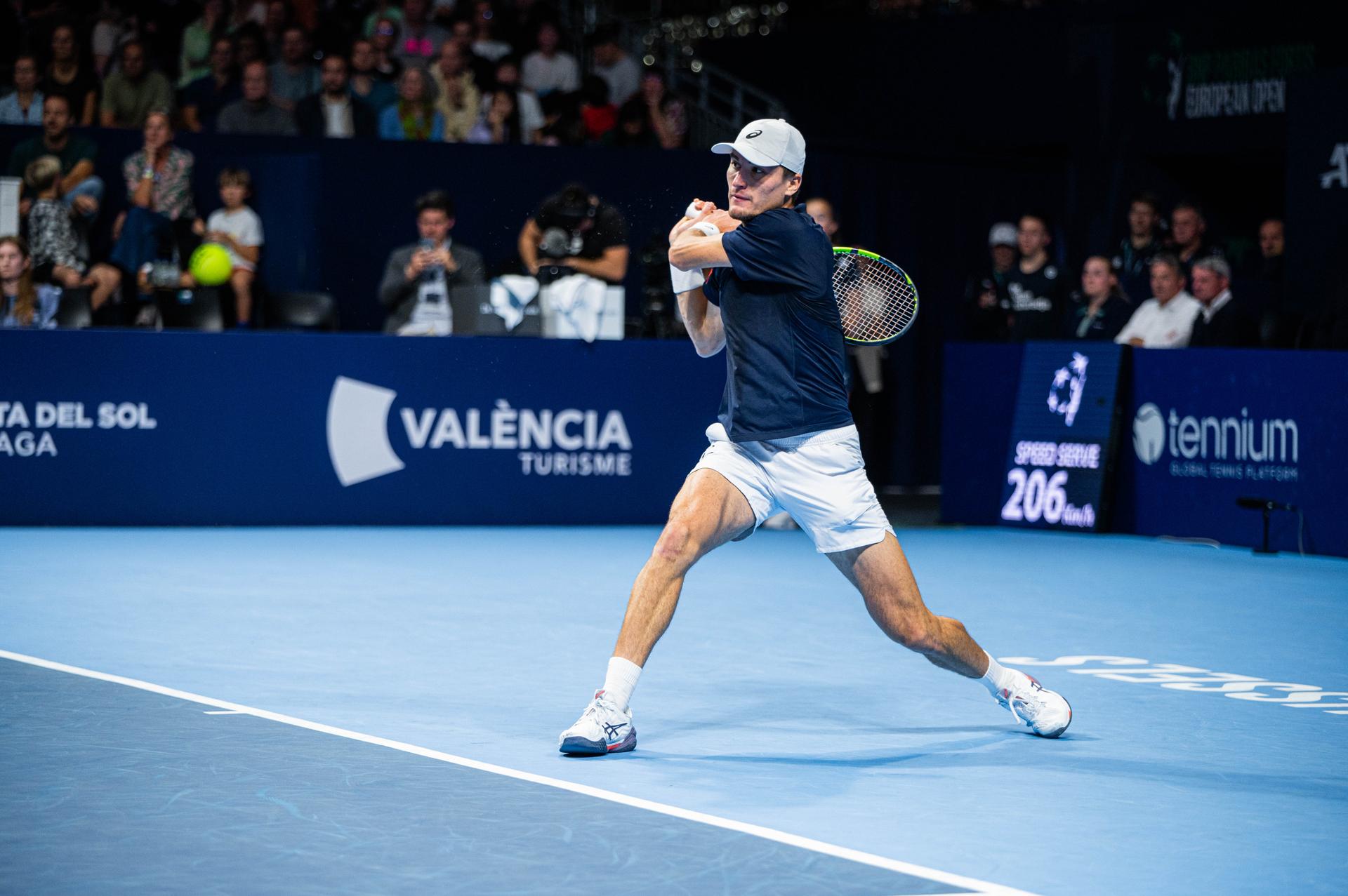 Belgian Raphael Collignon pictured in action during the European Open ATP tennis tournament in Brussels, on Saturday 18 October 2025. This year's edition of the tournament is taking place from 12 to 19 October 2025. BELGA PHOTO EMILE WINDAL
