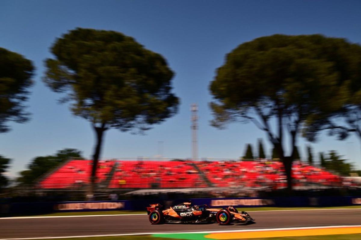 McLaren's Australian driver Oscar Piastri races during the first practice session for the 2025 Emilia Romagna Formula One Grand Prix at the Imola autodrome in Imola, on May 16, 2025. Andrej ISAKOVIC / AFP