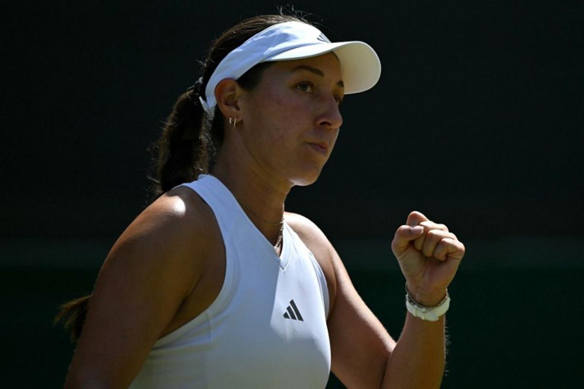 US player Jessica Pegula celebrates winning the second set against US player Iva Jovic during their women's singles round of sixteen tennis match on the seventh day of the 2026 Wimbledon Championships at The All England Lawn Tennis and Croquet Club in Wimbledon, southwest London, on July 5, 2026. Glyn KIRK / AFP