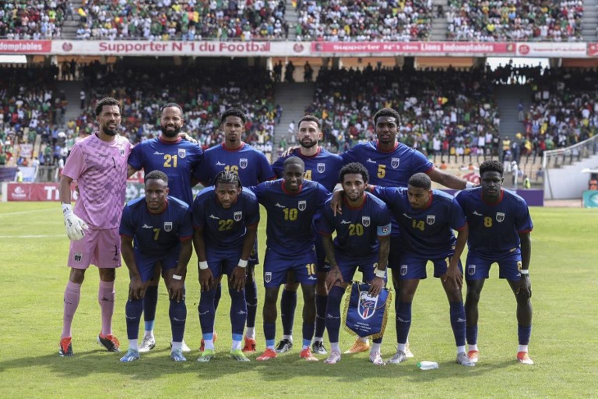 Cape Verde players pose for a team photo ahead of the FIFA World Cup 2026 Africa qualifiers group D football match between Cameroon and Cape Verde at Stade Ahmadou Ahidjo in Yaounde on June 8, 2024. Daniel Beloumou Olomo / AFP