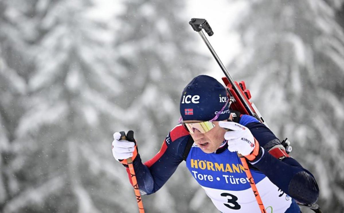 Norway's Johannes Dale-Skjevdal competes in the men's 12,5km pursuit event of the IBU Biathlon World Cup in Oberhof, eastern Germany on January 10, 2026. Tobias SCHWARZ / AFP