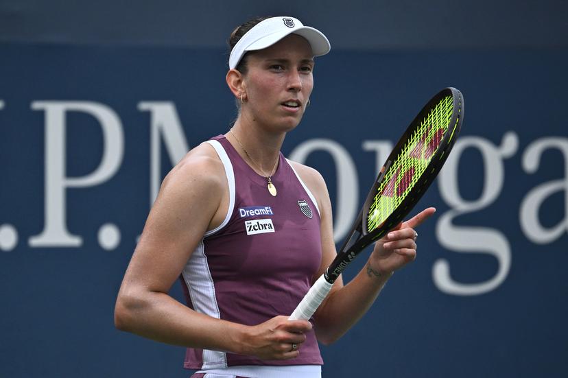Elise Mertens of Belgium plays against Kaitlin Quevedo of Spain during the Women's singles Round 1 of the 2026 US Open Tennis Championship, USTA Billie Jean King National Tennis Center in Flushing Meadow-Corona Park, in the Queens borough of New York, NY, September 1, 2026. (Photo by Anthony Behar/Sipa USA) BELGA PHOTO BENELUX ONLY