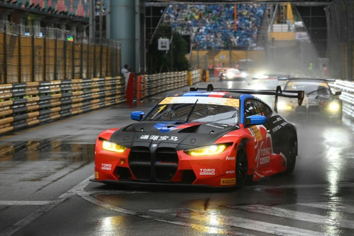 Team WRT South African driver Sheldon Van Der Linde drives his BMW M4GT3 in the FIA GT World Cup race of the 71st Macau Grand Prix in Macau on November 17, 2024. Peter PARKS / AFP