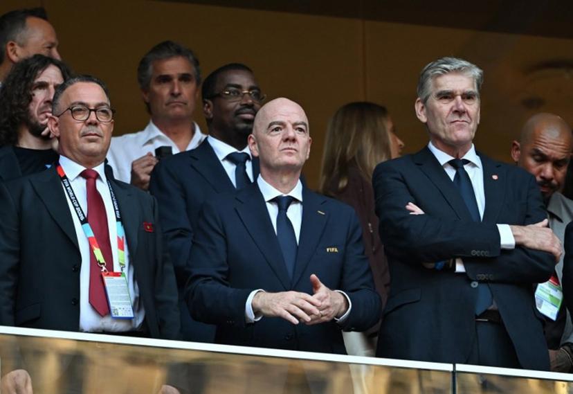 (From L) FIFA President Gianni Infantino, President of the Royal Moroccan Football Federation Fouzi Lekjaa and President of the Dutch Football Association (KNVB) Frank Paauw attend the 2026 World Cup round of 32 football match between the Netherlands and Morocco at the Monterrey Stadium in Guadalupe on June 29, 2026. CARL DE SOUZA / AFP