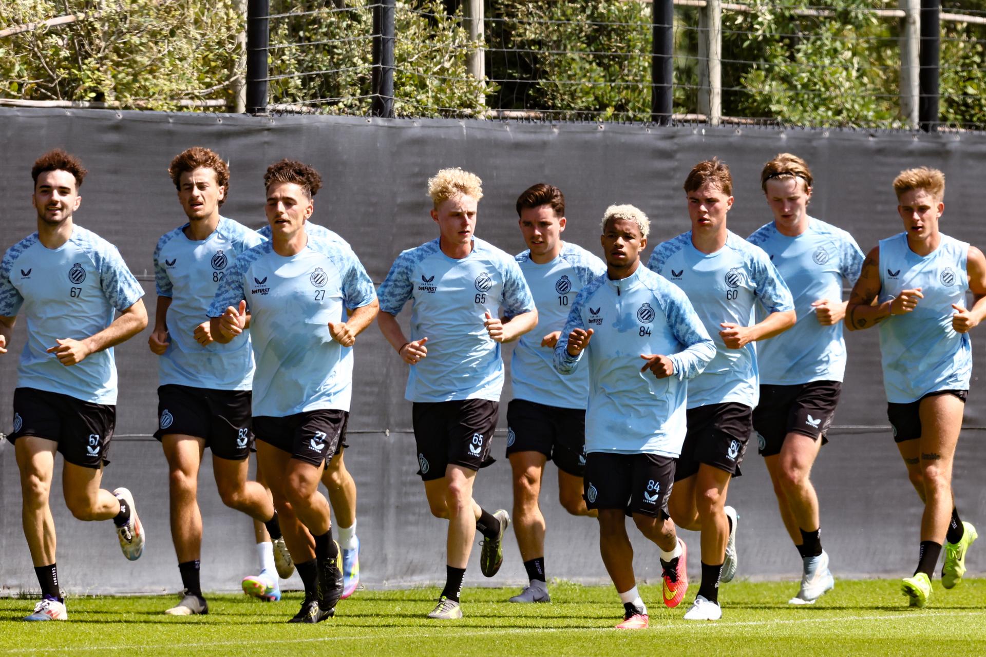 Club's players pictured during a training session of Belgian soccer team Club Brugge KV, Monday 23 June 2025 in Knokke-Heist, in preparation of the upcoming 2025-2026 Belgian first division soccer season. BELGA PHOTO BRUNO FAHY