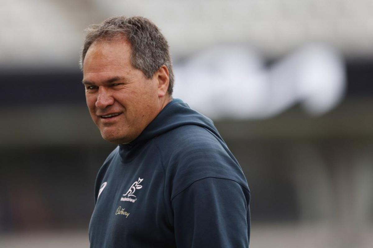 (FILES) Australia head coach Dave Rennie participates in the team's captain's run at Eden Park in Auckland on September 23, 2022 ahead of their rugby Test match against New Zealand on September 24. New Zealand are scouring the options for a coach to take charge of the All Blacks after Scott Robertson's sacking midway through his four-year contract in January 2026. Dave Rennie, 62, made his name coaching New Zealand provincial side Manawatu from 2006 until 2011, before leading the Waikato Chiefs to Super Rugby titles in 2012 and 2013, his first two years in charge. MICHAEL BRADLEY / AFP