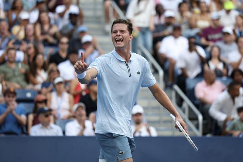 Belgium's Alexander Blockx celebrates defeating Italy's Flavio Cobolli during at the end of their men's singles third round tennis match on day seven of the US Open tennis tournament at the USTA Billie Jean King National Tennis Center in New York City on September 5, 2026. TIMOTHY A. CLARY / AFP