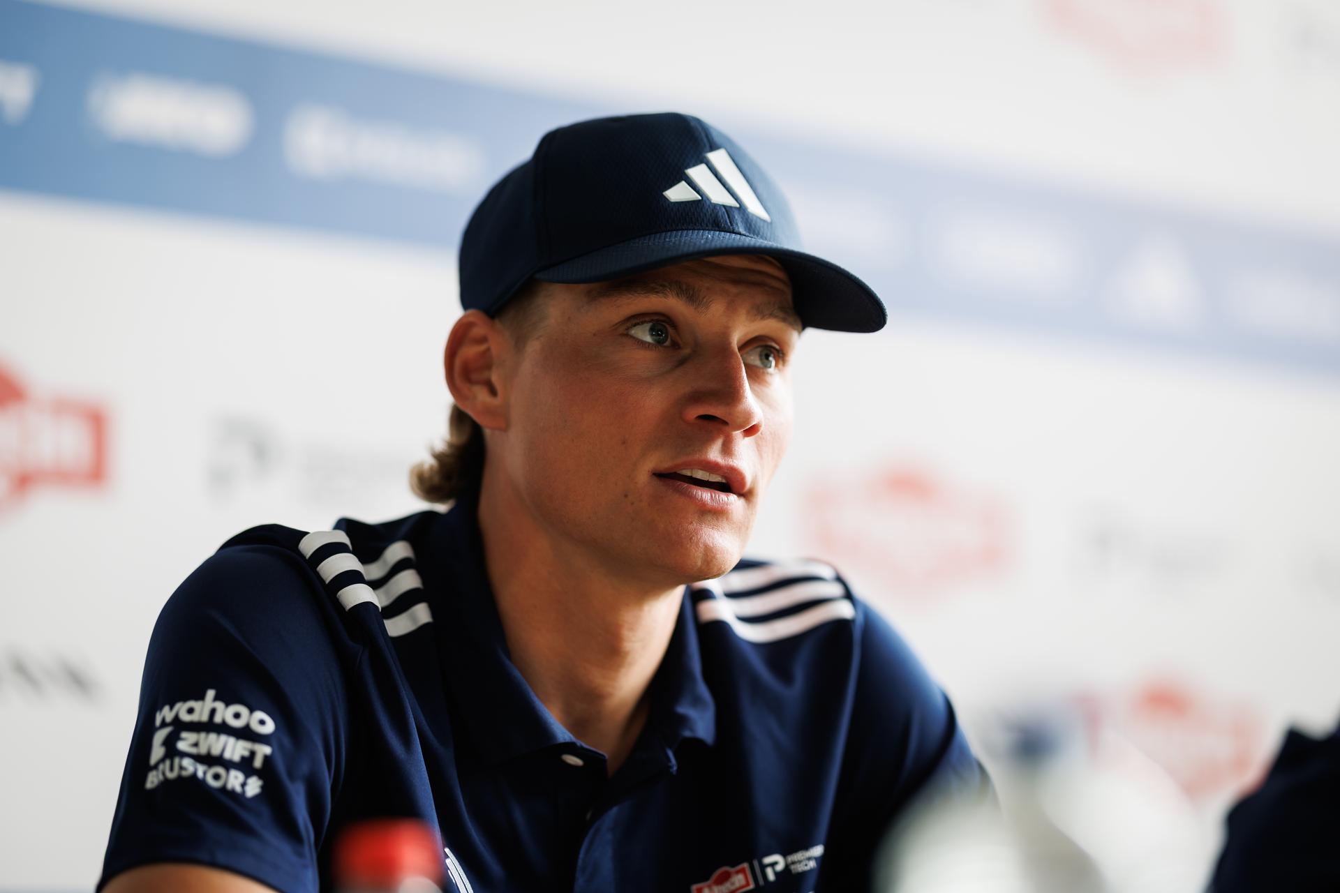 Dutch Mathieu van der Poel pictured during press conference of Alpecin-Premier Tech cycling team ahead of this year's Paris-Roubaix cycling race, Thursday 09 April 2026, in Gullegem, Belgium. The 123rd edition of Paris-Roubaix cycling races will take on Sunday, with the women riding 143,1 km the men riding 258,3 km on Sunday. BELGA PHOTO KURT DESPLENTER