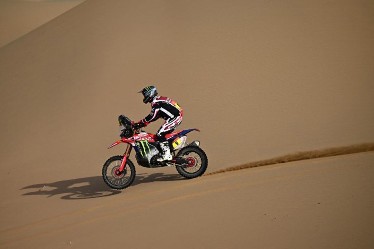 US rider Ricky Brabec competes with a Honda Crf 450 compete in the Stage 7 of the 48th edition of the Dakar Rally 2026, between Riyadh and Wadi ad-Dawasir, Saudi Arabia, on January 11, 2026. Giuseppe CACACE / AFP