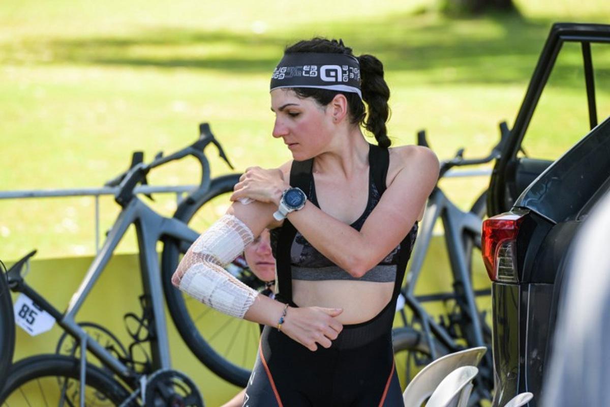 Italian rider Debora Silvestri from Zaaf Cycling Team prepares for stage two of the Women's Tour Down Under UCI cycling event in Adelaide on January 16, 2023. Brenton EDWARDS / AFP
