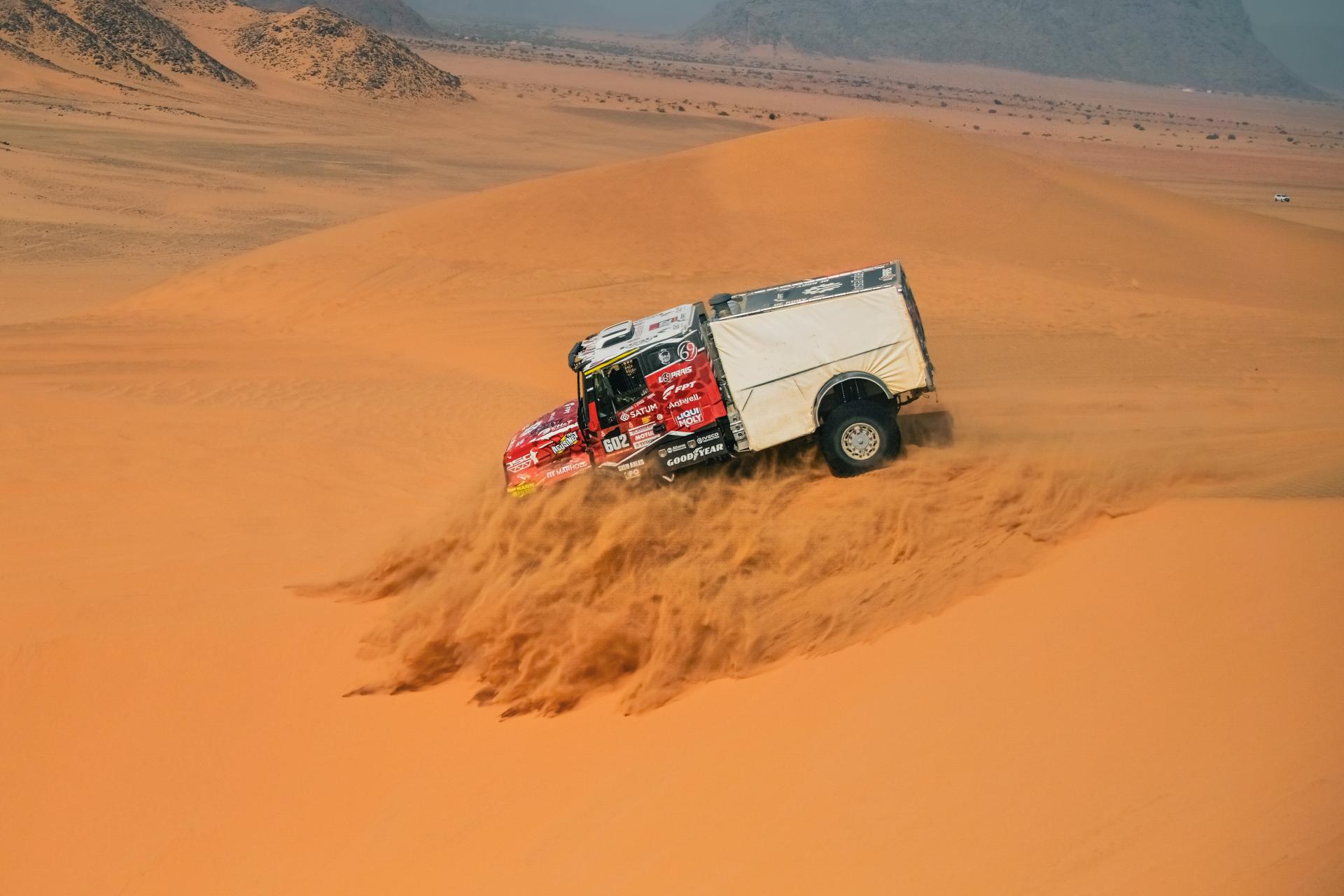 ATTENTION EDITORS - HAND OUT PICTURES - EDITORIAL USE ONLY - MANDATORY CREDIT: 'Team De Rooy' Hand out picture released by Eric Dupain shows Ales Loprais, David Kripal and Jiri Stross during stage 10 of the 2026 Dakar rally race in Bisha, Saudi Arabia on Wednesday 14 January 2026. *** Belga and Belga Editorial Board decline all responsibility regarding the content of this picture. *** PHOTO HAND OUT - TEAM DE ROOY