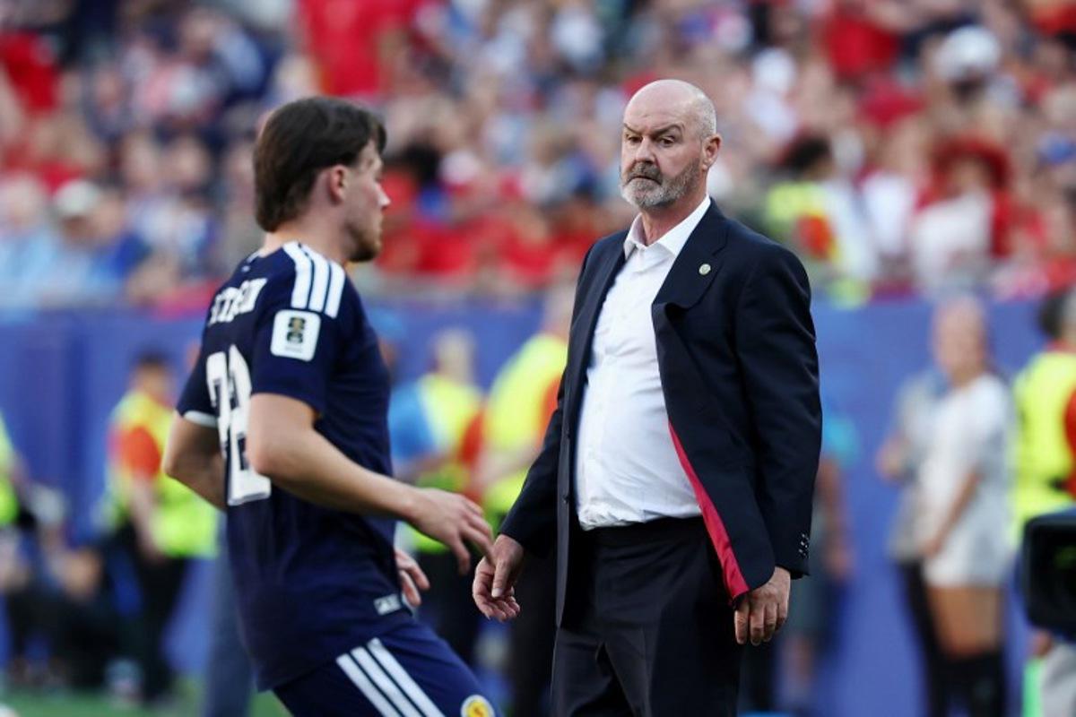 Scotland's head coach Steve Clarke gestures during the 2026 World Cup Group C football match between Scotland and Morocco at the Boston Stadium in Foxborough on June 19, 2026. FRANCK FIFE / AFP
