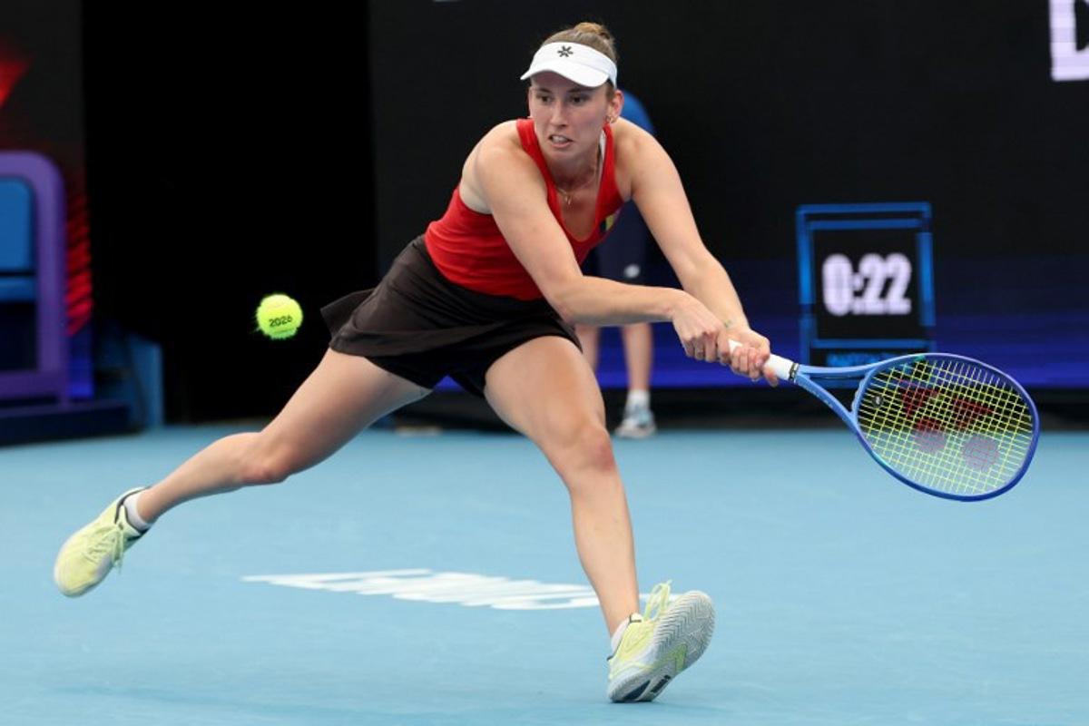 Belgium's Elise Mertens hits a return to Switzerland's Belinda Bencic during their women's singles semi-final match at the United Cup tennis tournament in Sydney on January 10, 2026. DAVID GRAY / AFP