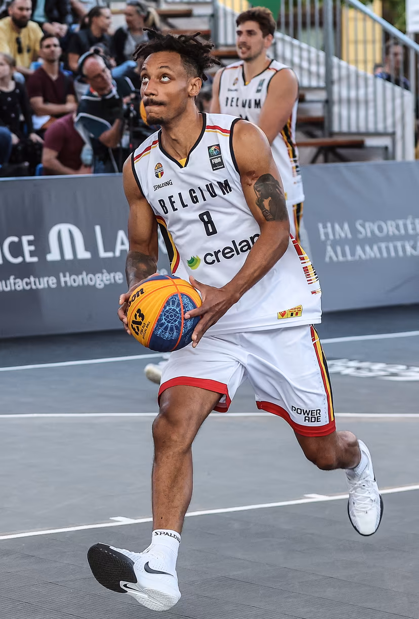 Belgian Dennis Donkor is pictured in action during a third game in the group stage between Belgium and Poland in the group D at the Olympic qualification tournament for the 2024 Olympics, in Debrecen, Hungary, Saturday 18 May 2024. BELGA PHOTO NIKOLA KRSTIC