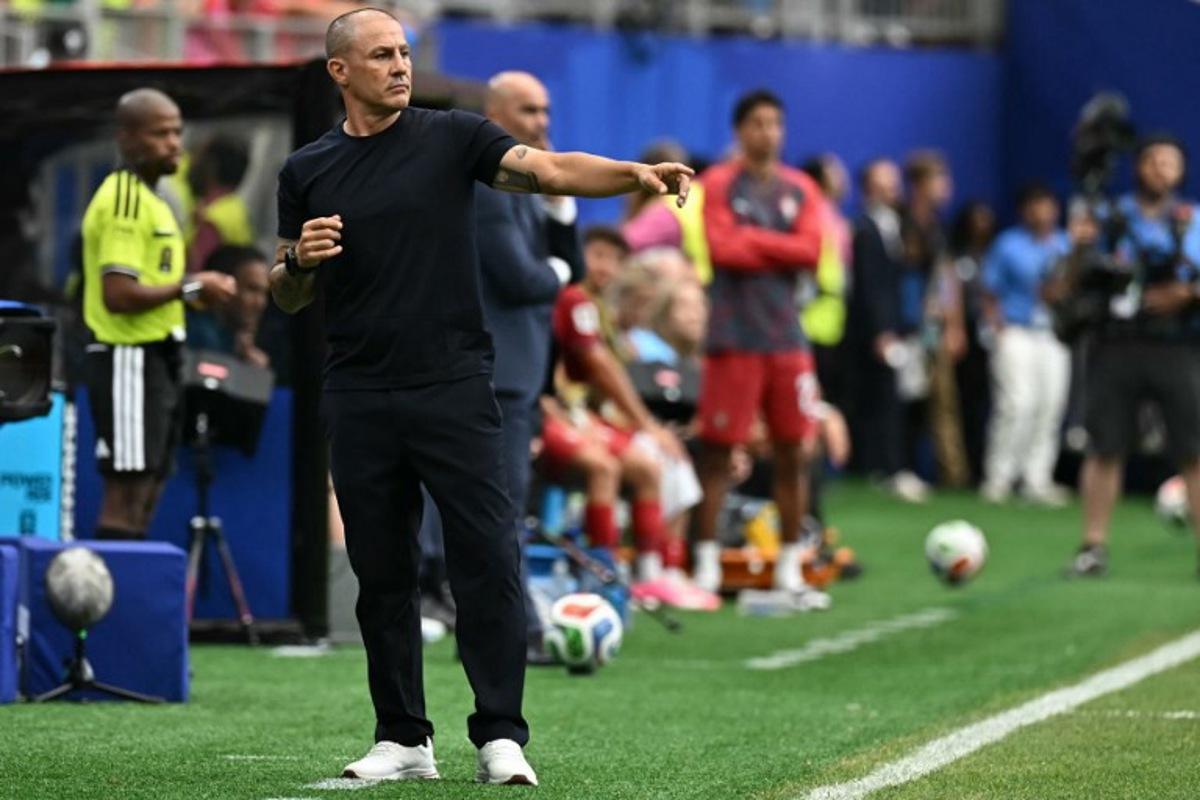 Uzbekistan's Italian head coach Fabio Cannavaro gestures during the 2026 World Cup Group K football match between Portugal and Uzbekistan at the Houston Stadium in Houston on June 23, 2026. Paul ELLIS / AFP