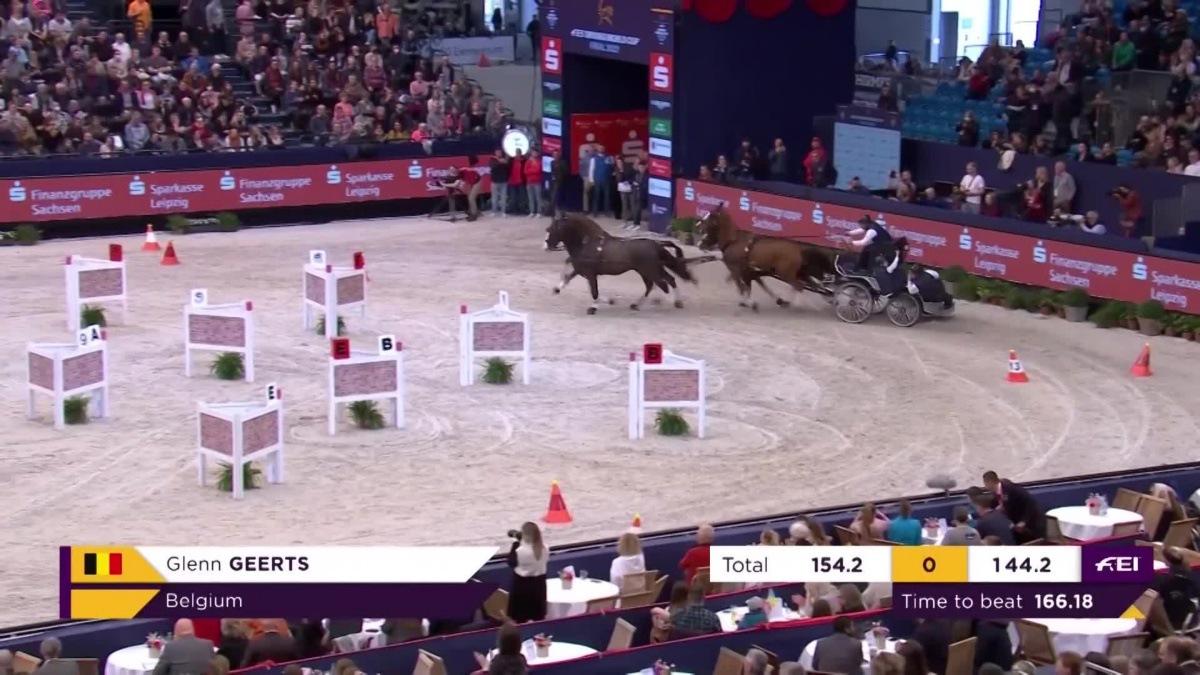 Video showing 00:00:00:00-00:00:39:22 Video shows Glenn Geerts taking third place at the World Cup finals of four-horse carriage in Leipzig, Germany, Sunday 10 April 2022. Another Belgian, Dries Degrieck, finished at the foot of the podium in 4th place. BELGA HANDOUT ICARUS SPORTS