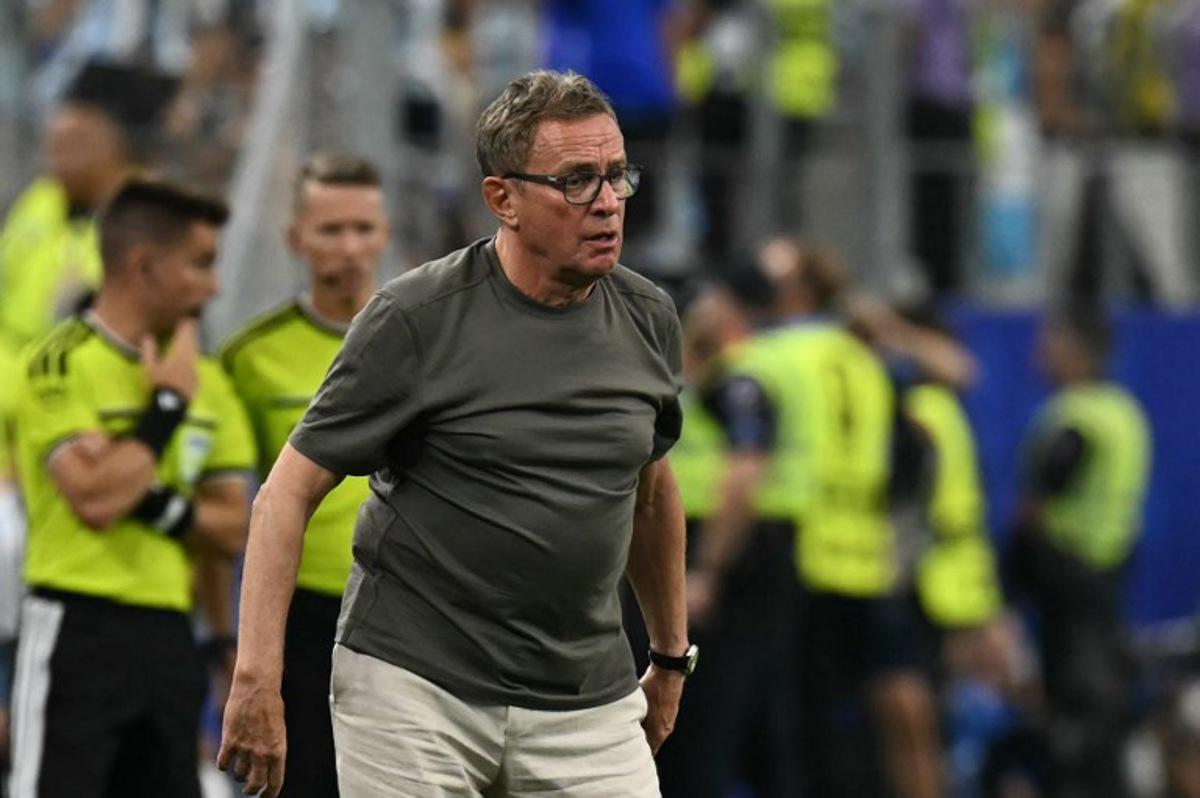Austria's German head coach Ralf Rangnick reacts during the 2026 World Cup Group J football match between Argentina and Austria at the Dallas Stadium in Arlington on June 22, 2026. Paul ELLIS / AFP