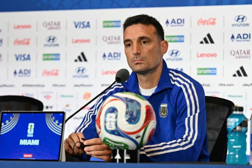 Argentina's head coach Lionel Scaloni gives an MD-1 press conference at the Miami Stadium in Miami Gardens on July 2, 2026, on the eve of the 2026 World Cup round of 32 football match between Argentina and Cape Verde. CHANDAN KHANNA / AFP