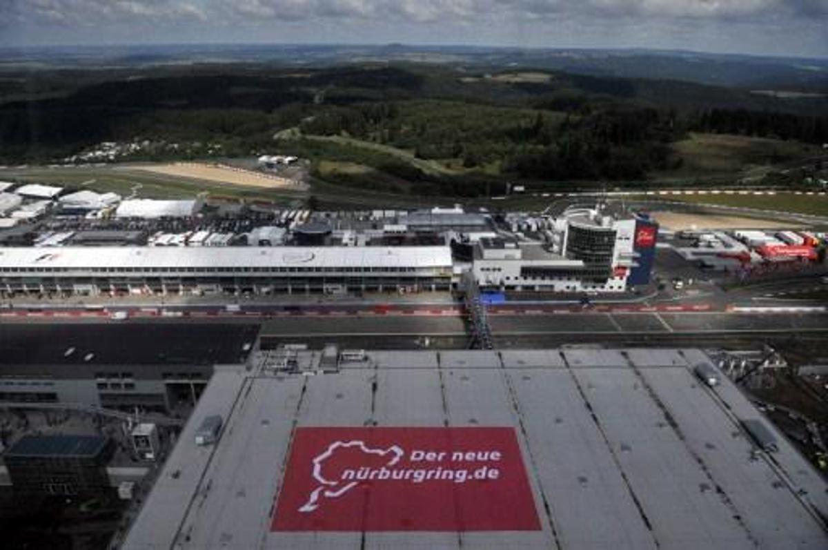 Aerial view of the new Nurburgring racetrack taken on July 9, 2009 in Nurburg, three days ahead of the German Formula One Grand Prix. AFP PHOTO / SASCHA SCHUERMANN