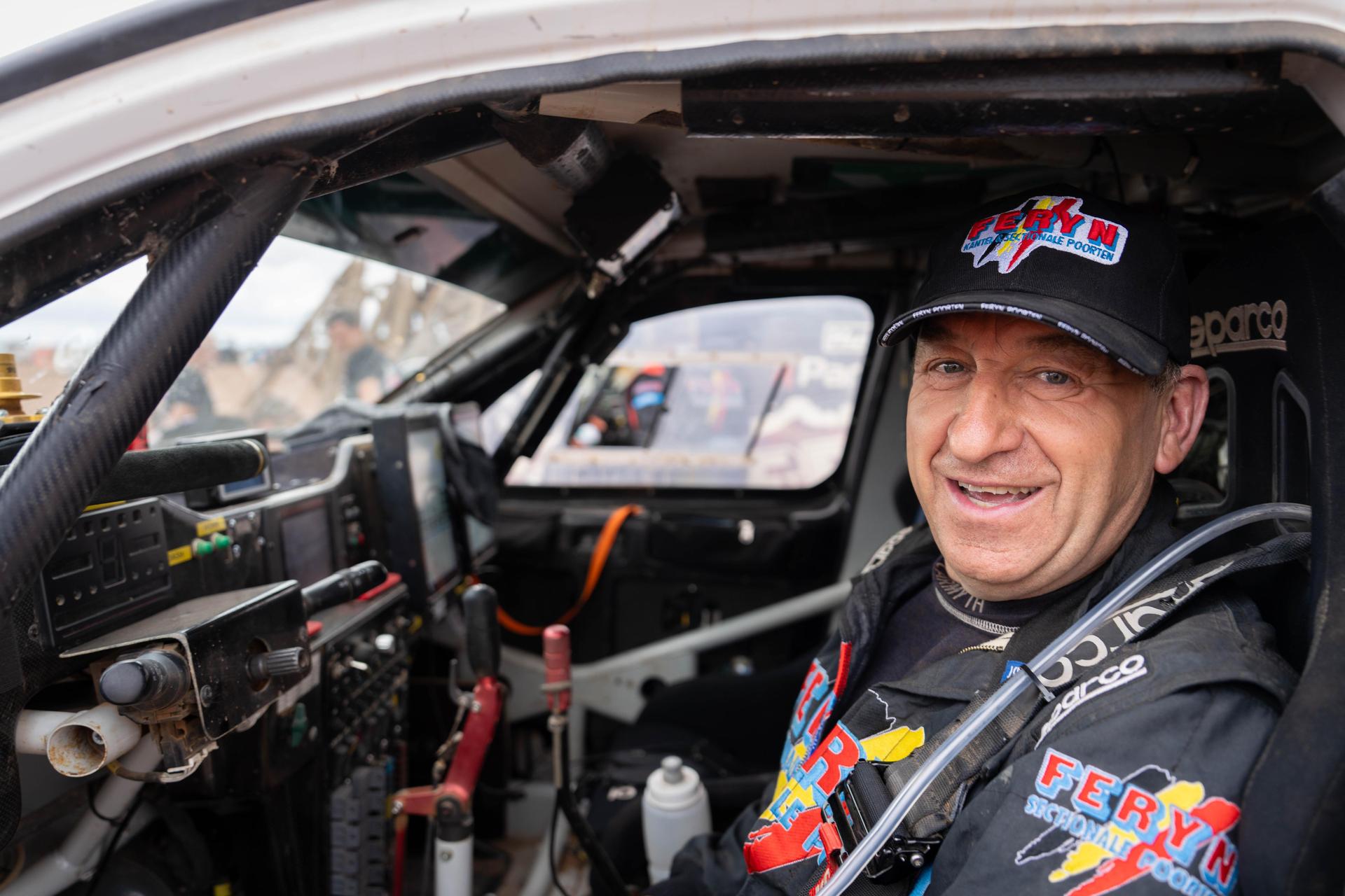 ATTENTION EDITORS - HAND OUT PICTURES - EDITORIAL USE ONLY - MANDATORY CREDIT: 'DIEDERD ESSELDEURS' Hand out picture released on Saturday 12 April 2025 by Eric Dupain shows Belgian Pascal Feryn in his car at the last stage of the Morocco Desert Challenge rally rally race, on Saturday 12 April 2025. *** Belga and Belga Editorial Board decline all responsibility regarding the content of this picture. *** PHOTO HAND OUT DIEDERD ESSELDEURS