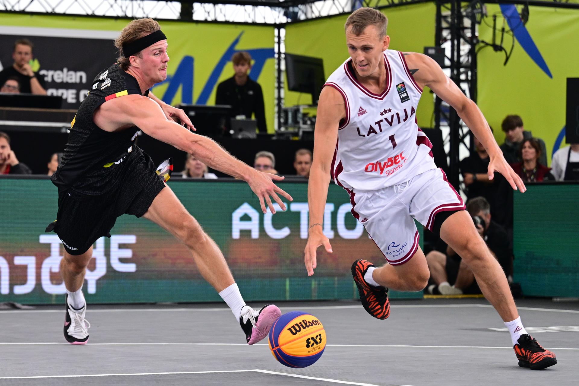 Belgium's Thibaut Vervoort pictured in action during a 3x3 basketball game between Latvia and Belgium, a quarter-finals game the men's FIBA 3x3 Europe Cup, on Sunday 13 September 2026 in Antwerp. BELGA PHOTO DIRK WAEM