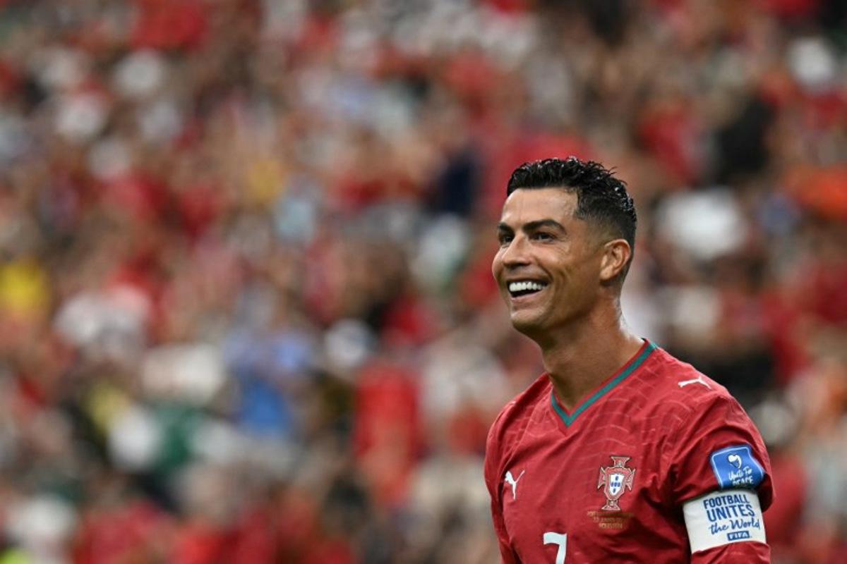 Portugal's forward #07 Cristiano Ronaldo reacts to his team's fourth goal during the 2026 World Cup Group K football match between Portugal and Uzbekistan at the Houston Stadium in Houston on June 23, 2026. Paul ELLIS / AFP