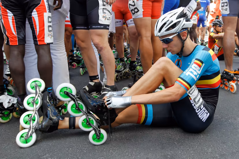 20130831 - OOSTENDE, BELGIUM: Belgian Bart Swings pictured prior to the men's marathon race at the World championships roller speed skating, Saturday 31 August 2013 in Oostende. BELGA PHOTO KRISTOF VAN ACCOM