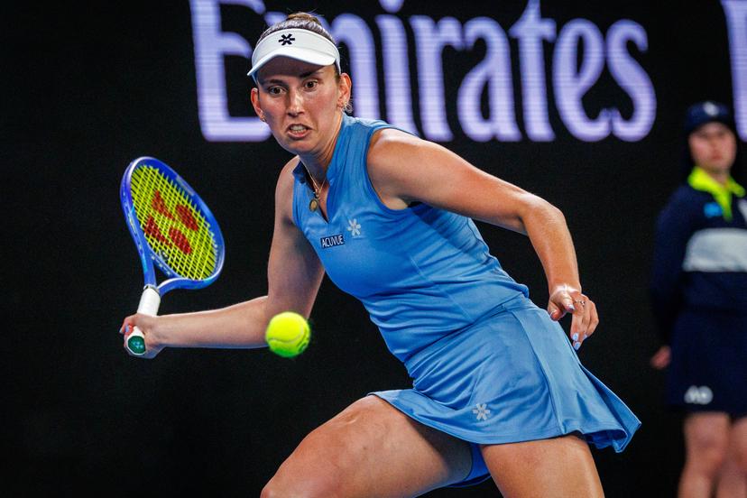 Belgium's Elise Mertens pictured in action during a tennis match against Czech Bartunkov, in the 3rd round of the women singles at the Australian Open, Melbourne Park, Melbourne on Saturday 24 January 2026. BELGA PHOTO PATRICK HAMILTON --- BENELUX ONLY ---