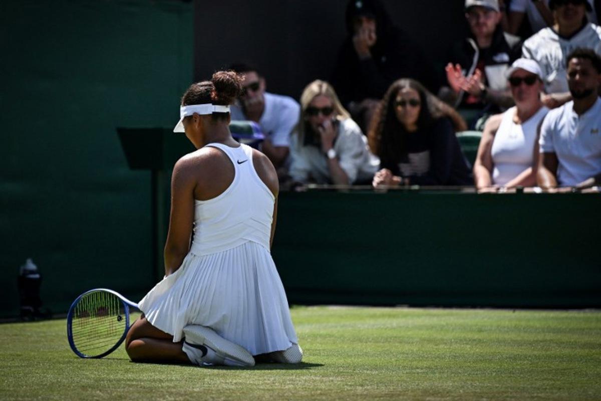 Japan's Naomi Osaka reacts to a missed point Russia's Anastasia Pavlyuchenkova during their women's singles third round tennis match on the fifth day of the 2025 Wimbledon Championships at The All England Lawn Tennis and Croquet Club in Wimbledon, southwest London, on July 4, 2025. Kirill KUDRYAVTSEV / AFP